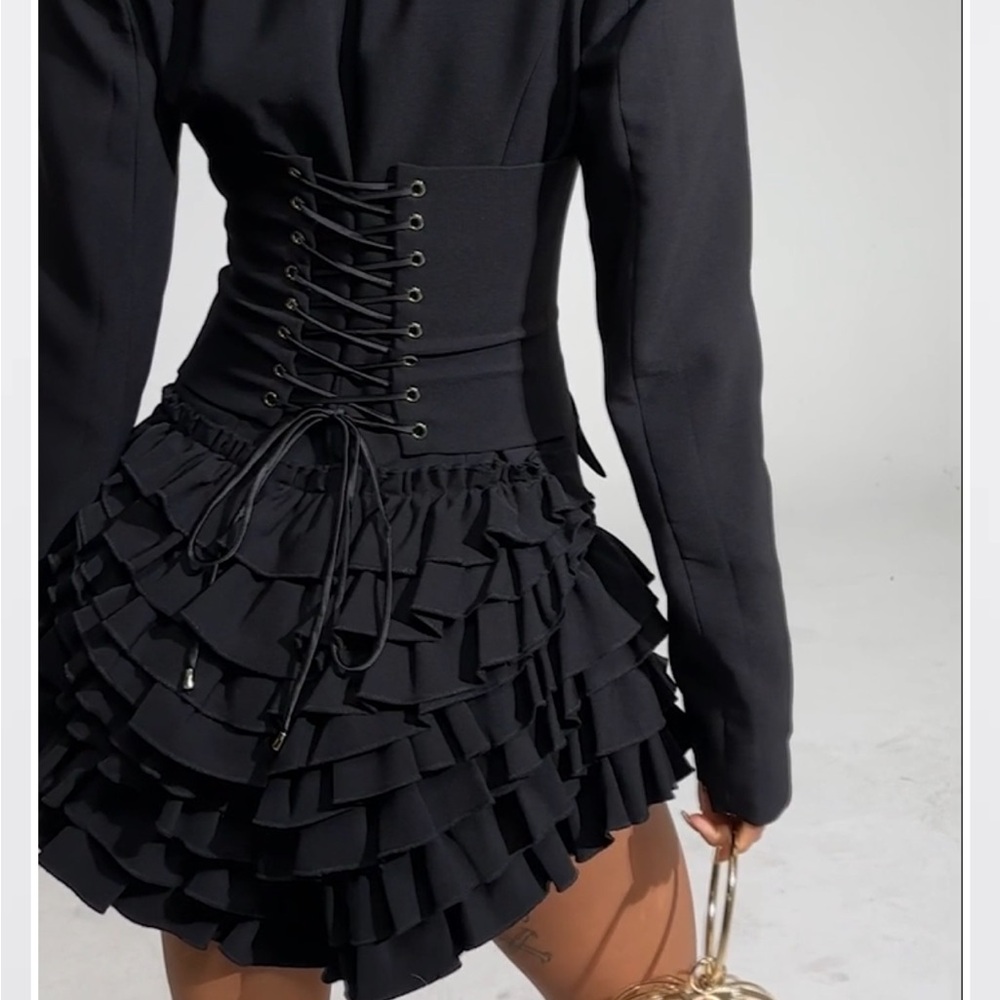 AKIRA Black Ruffle Corset Romper